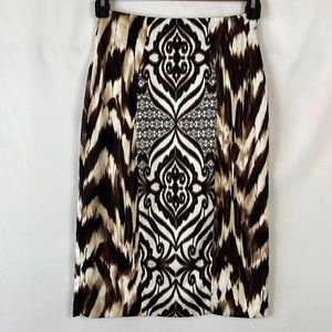 Eva Mendes Brown, Cream, and Black Animal Print Silky Pencil Skirt - Size 2